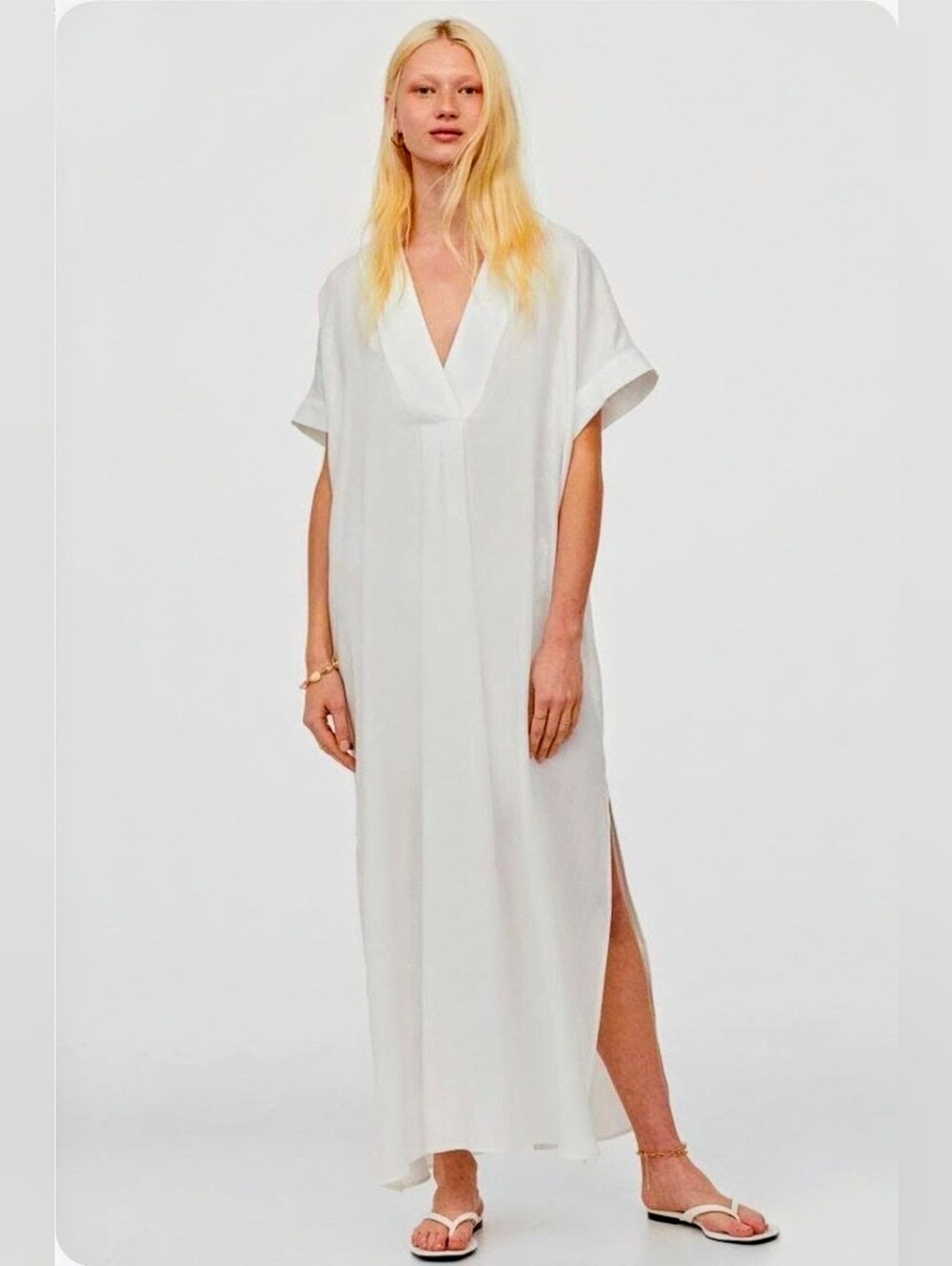 H&M White Lyocell Kaftan Maxi Dress Cover-Up